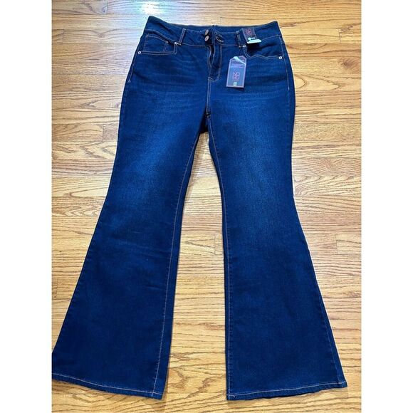 No Boundaries Juniors Double Button High Rise Flare Strech Dark Wash Casual Jean - Picture 3 of 7